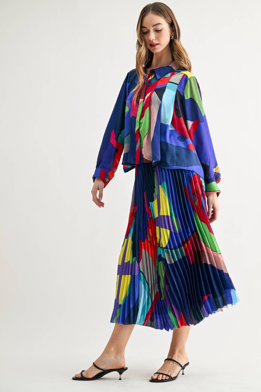 Cheryl Printed Pleated Midi Skirt