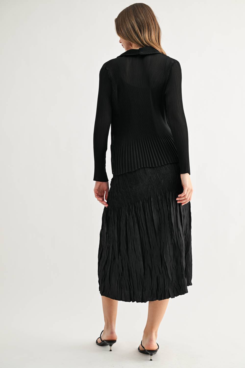 Cira Accordian Pleated Ribbed Top / Cardigan