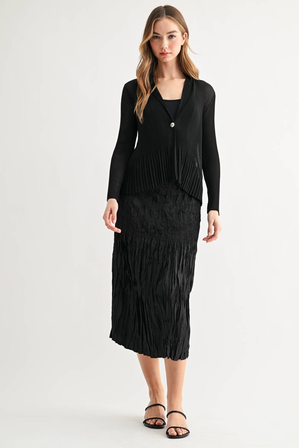 Cira Accordian Pleated Ribbed Top / Cardigan