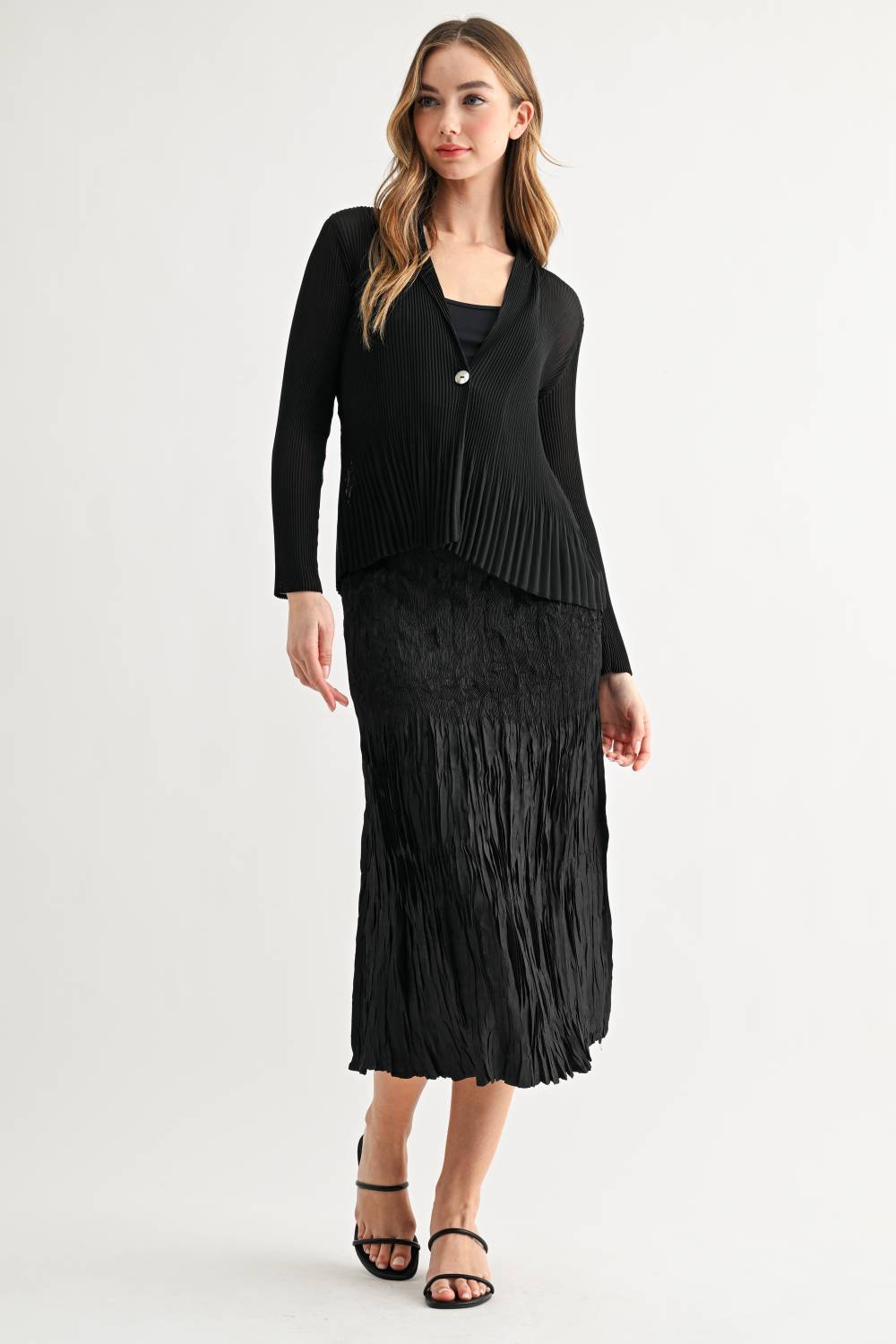 Cira Accordian Pleated Ribbed Top / Cardigan