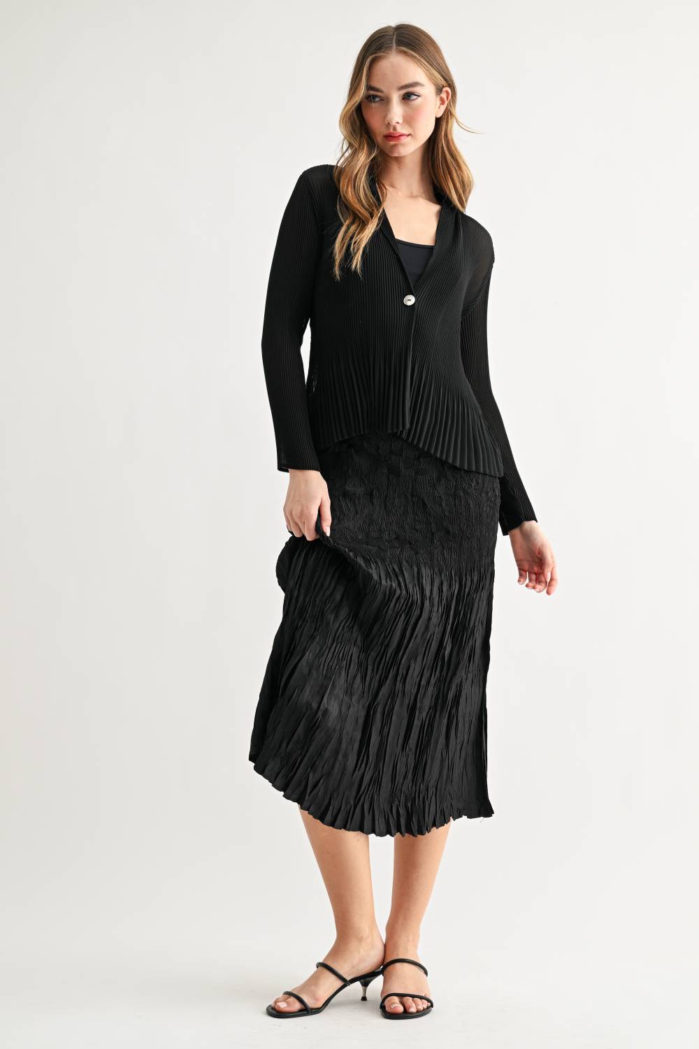 Cira Accordian Pleated Ribbed Top / Cardigan