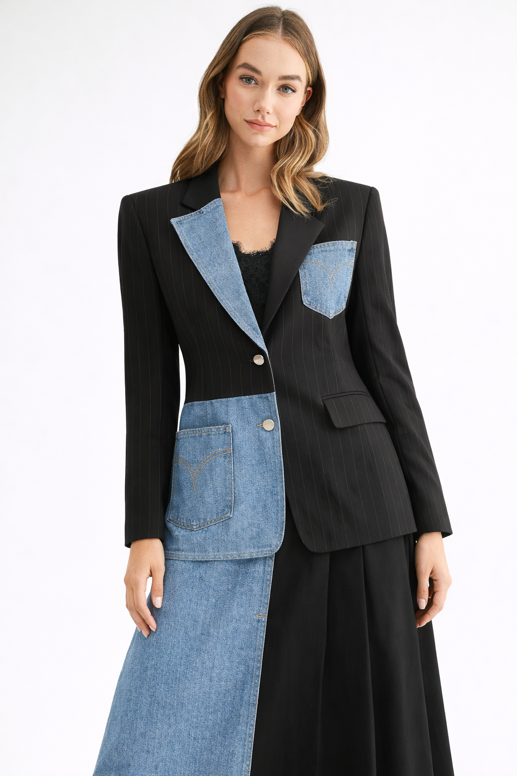 Joyce Pinstripe Blazer with Stonewash Denim