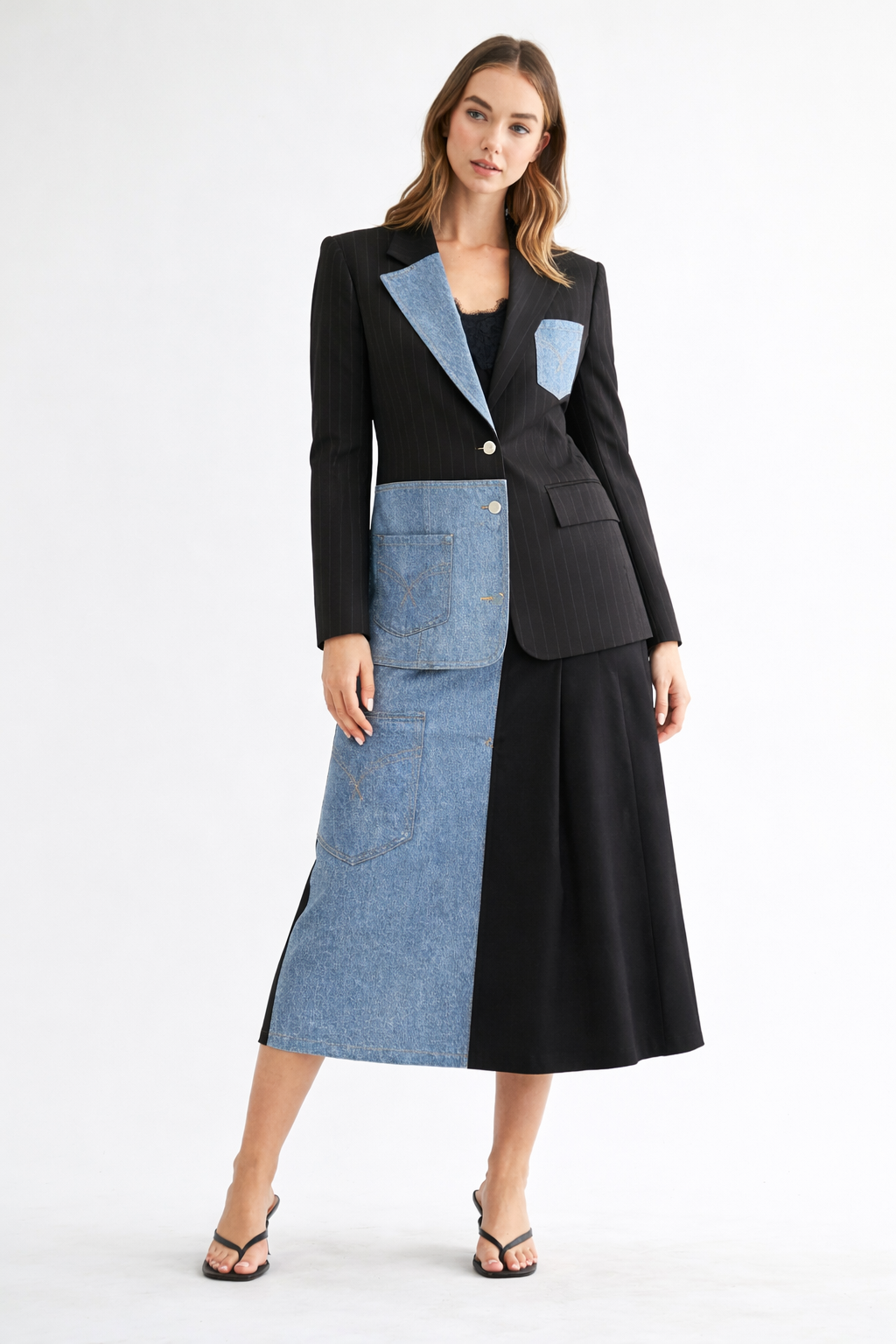 Joyce Pinstripe Blazer with Stonewash Denim