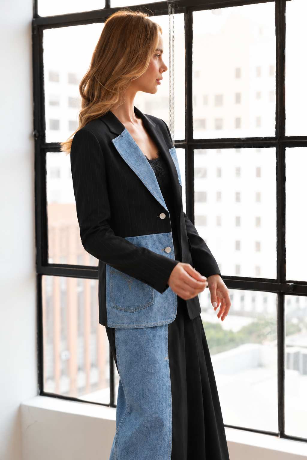 Donna Pleated Skirt with Stonewash Denim
