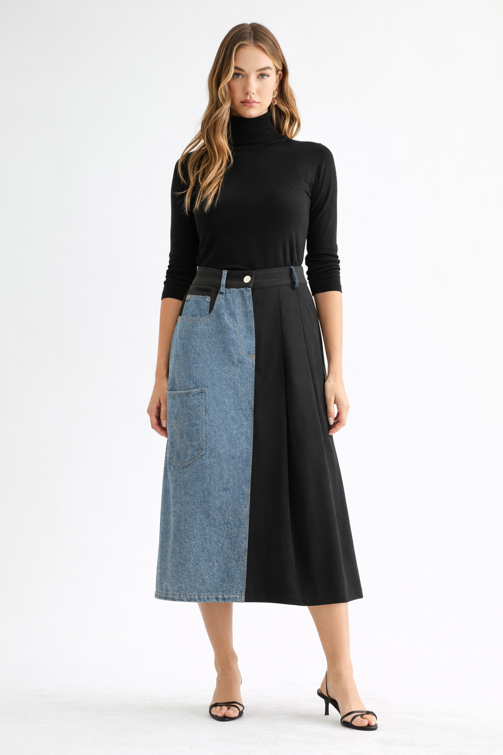 Donna Pleated Skirt with Stonewash Denim