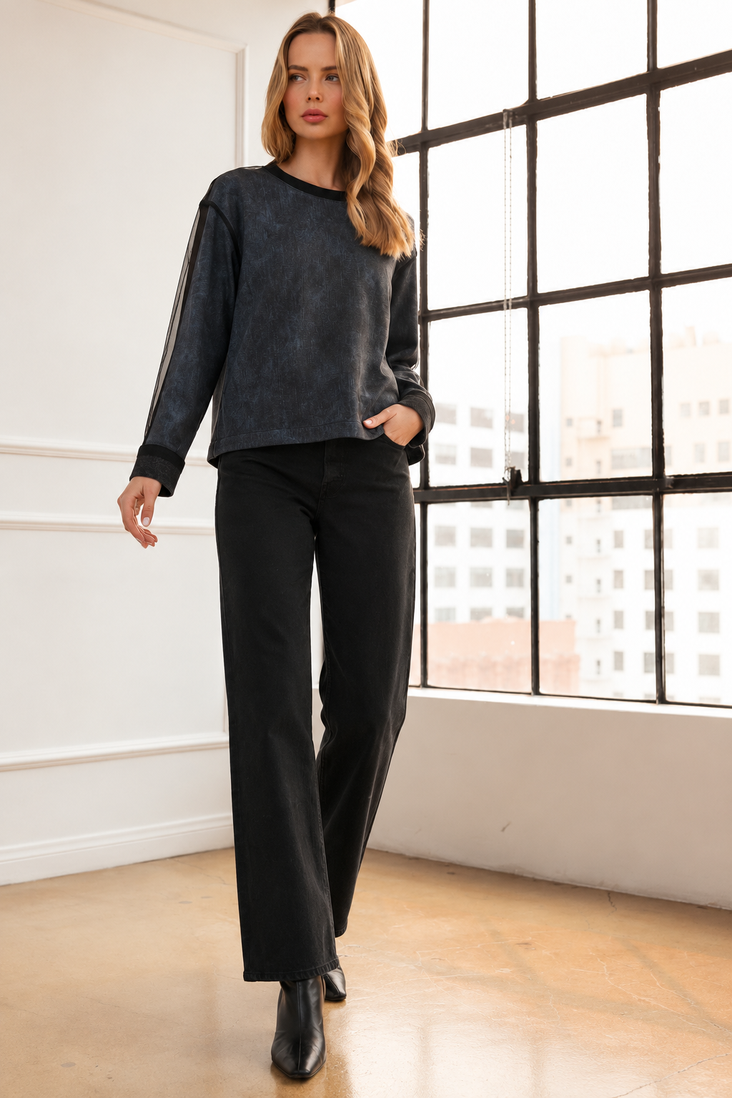 Kalila Mix Media Mesh Overlay Top
