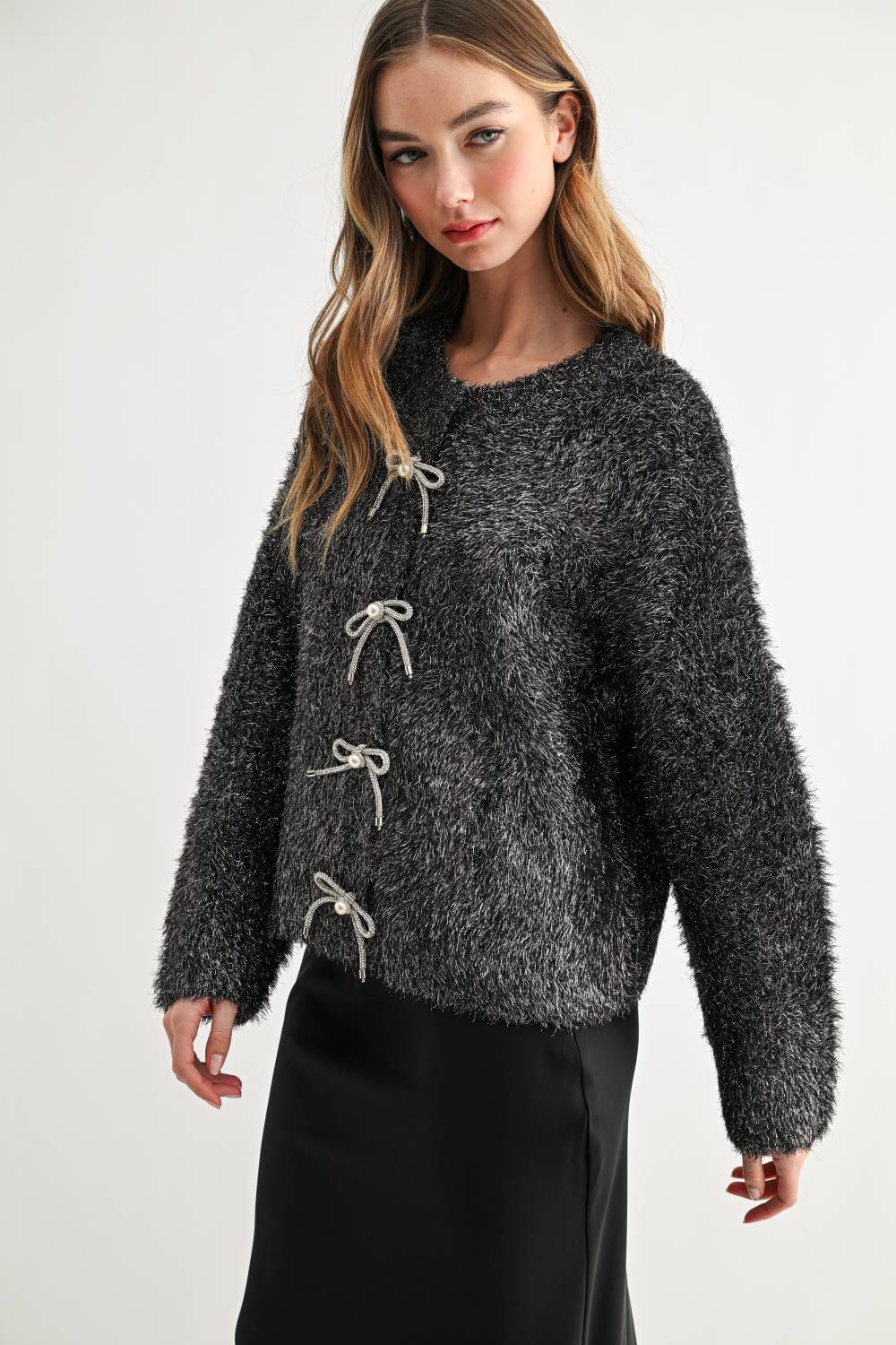 Stephanie Ribbon Bow Knit Cardigan