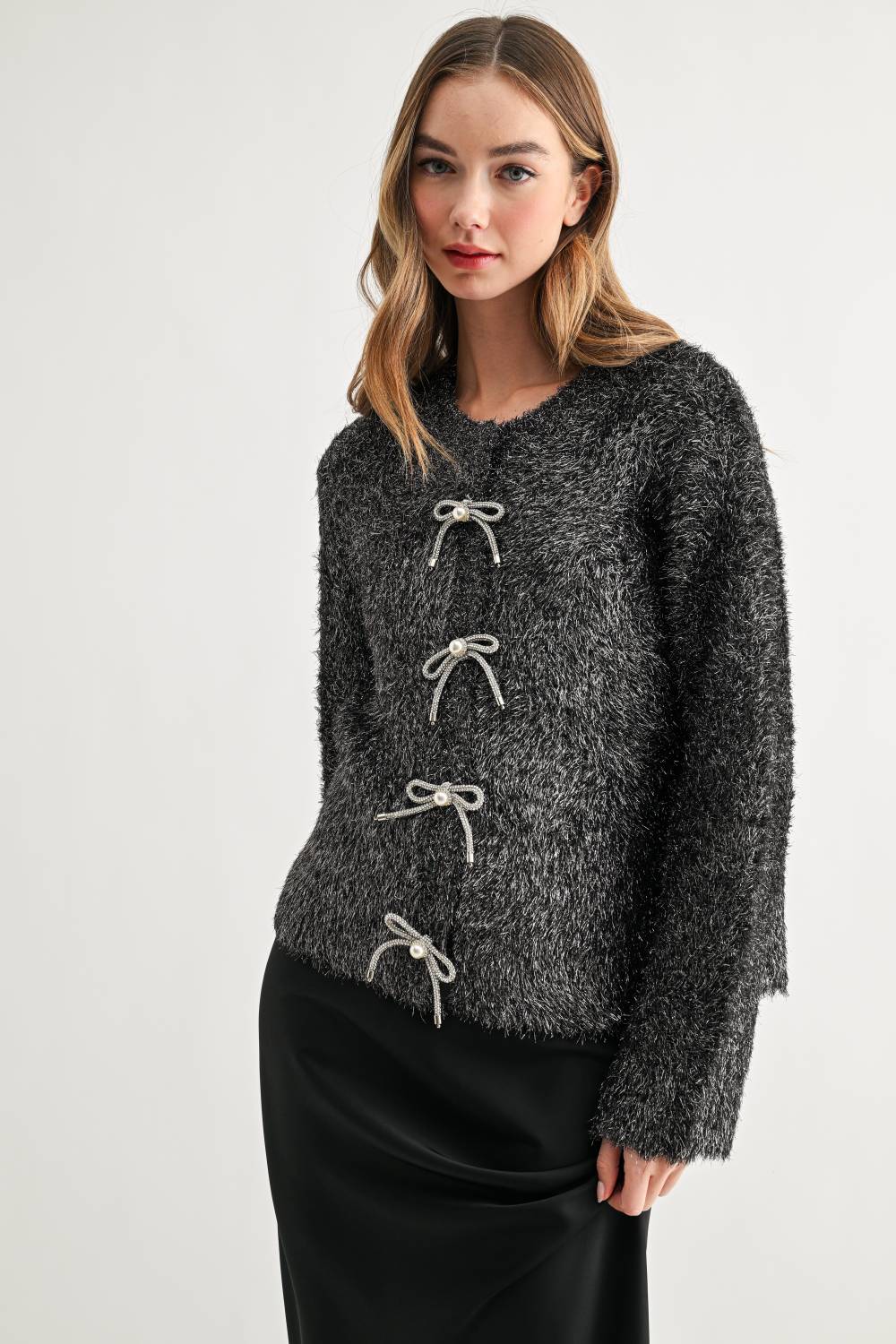Stephanie Ribbon Bow Knit Cardigan