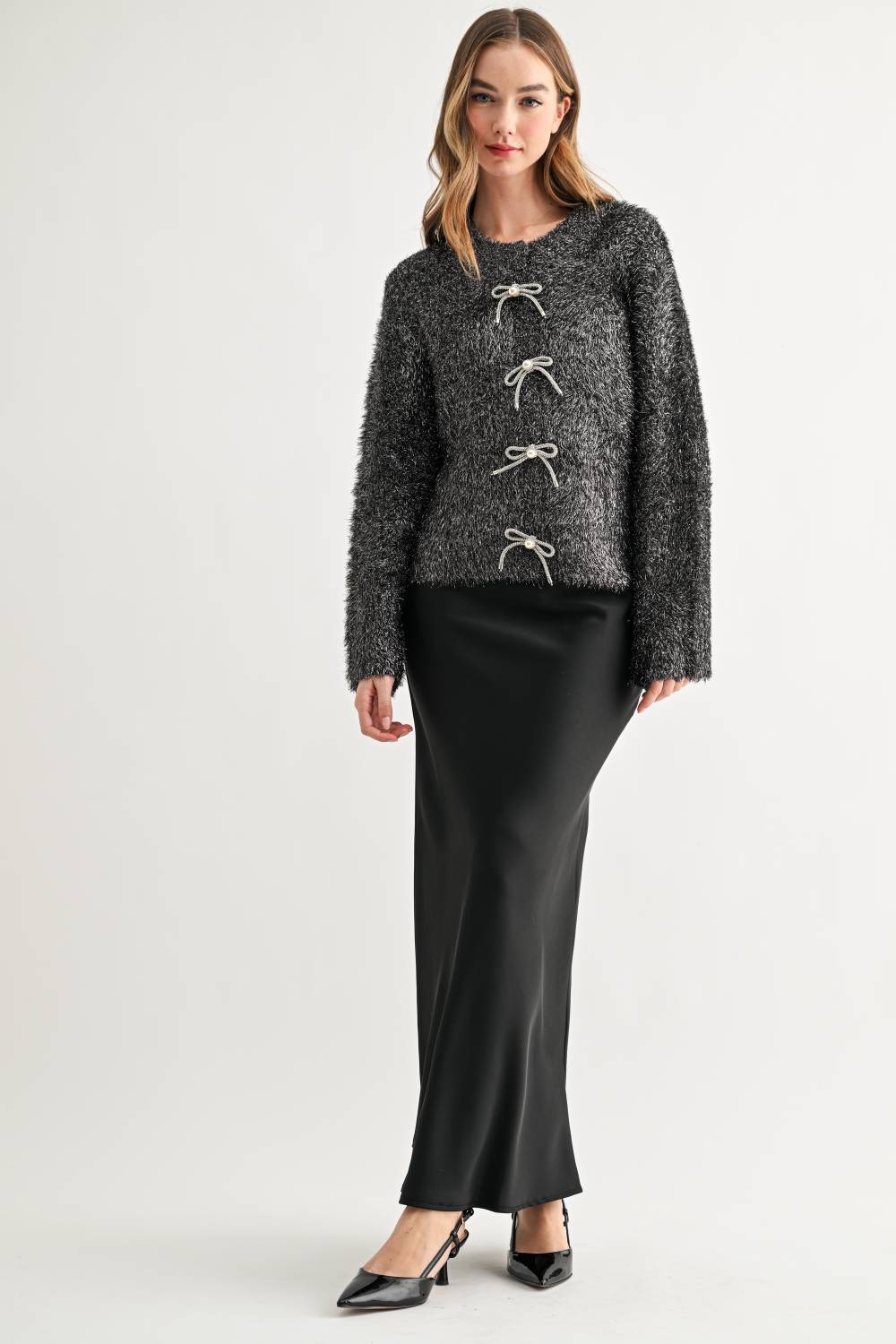 Stephanie Ribbon Bow Knit Cardigan