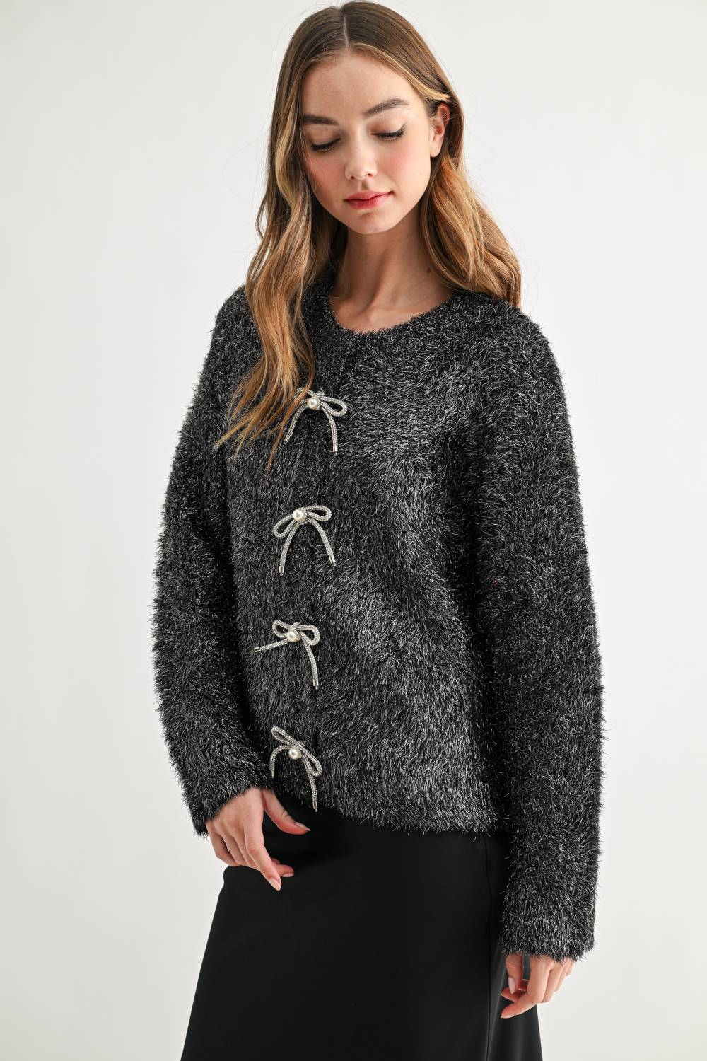Stephanie Ribbon Bow Knit Cardigan