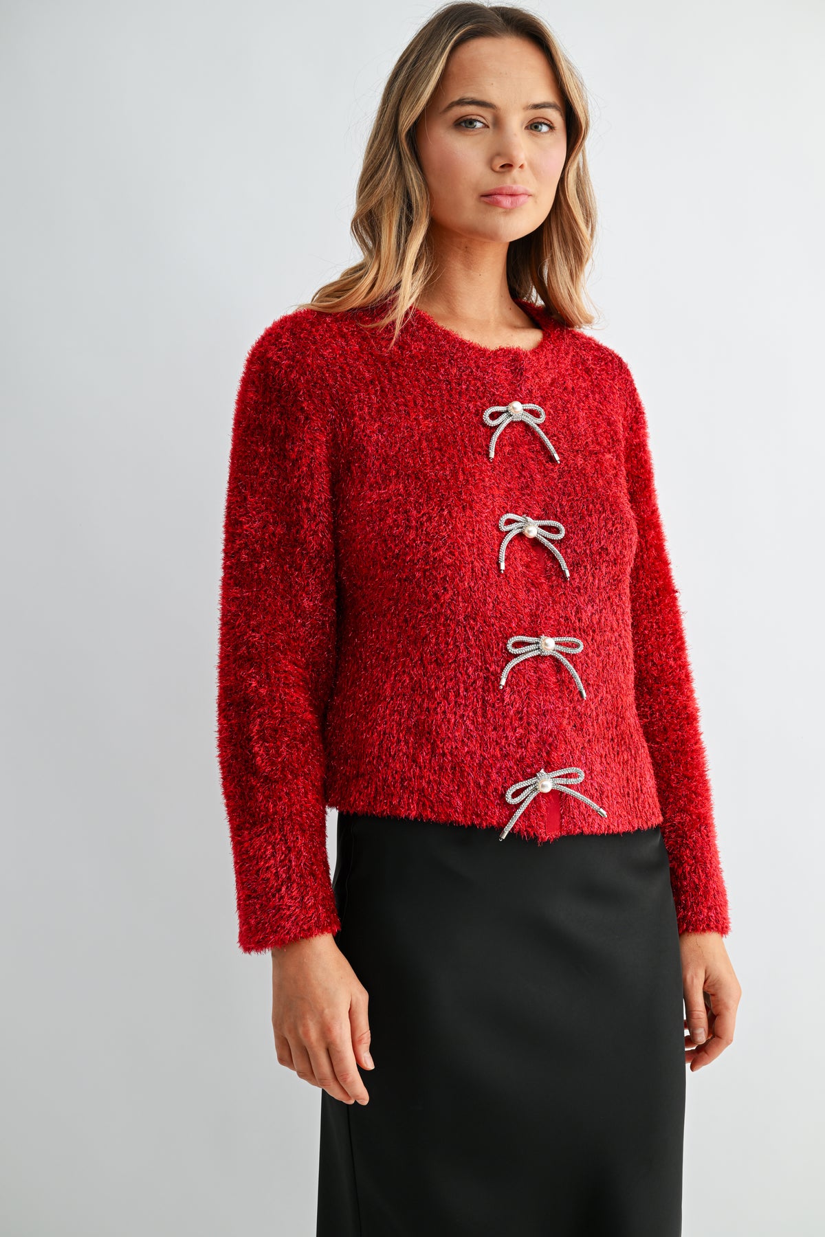 Stephanie Ribbon Bow Knit Cardigan