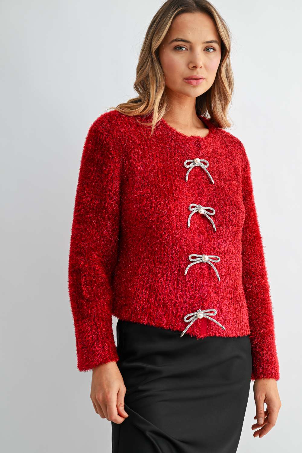 Stephanie Ribbon Bow Knit Cardigan