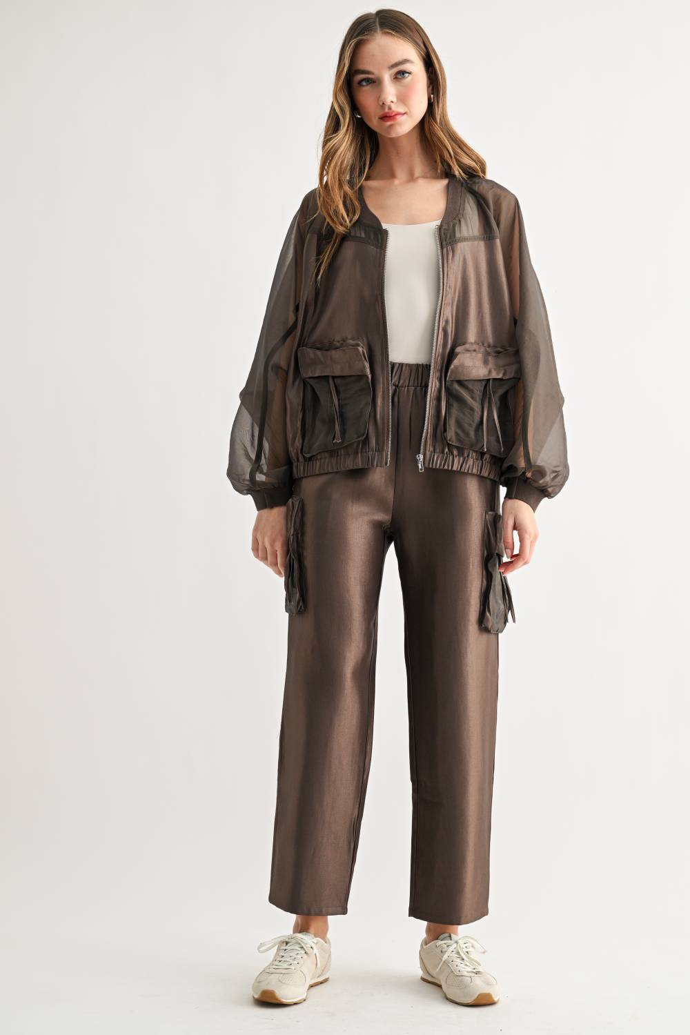 Jay Satin Cargo Straight Leg Pants