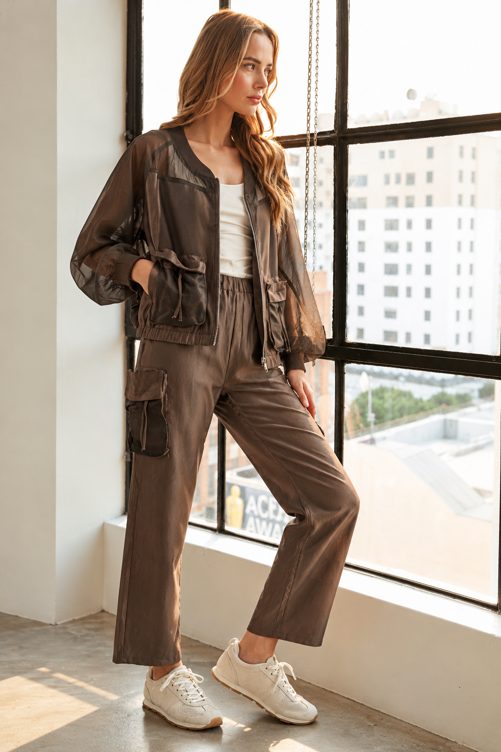 Jay Satin Cargo Straight Leg Pants