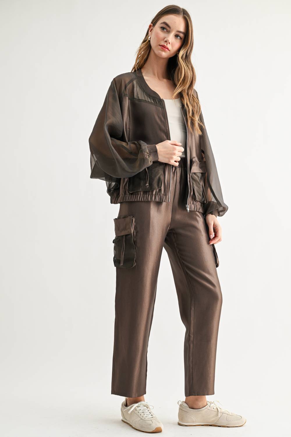Jelisa Mixed Bomber Sheer Organza Jacket