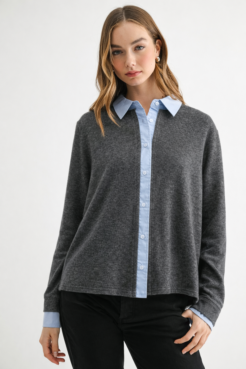 Kevin Layered Knit Collared Sweater Top