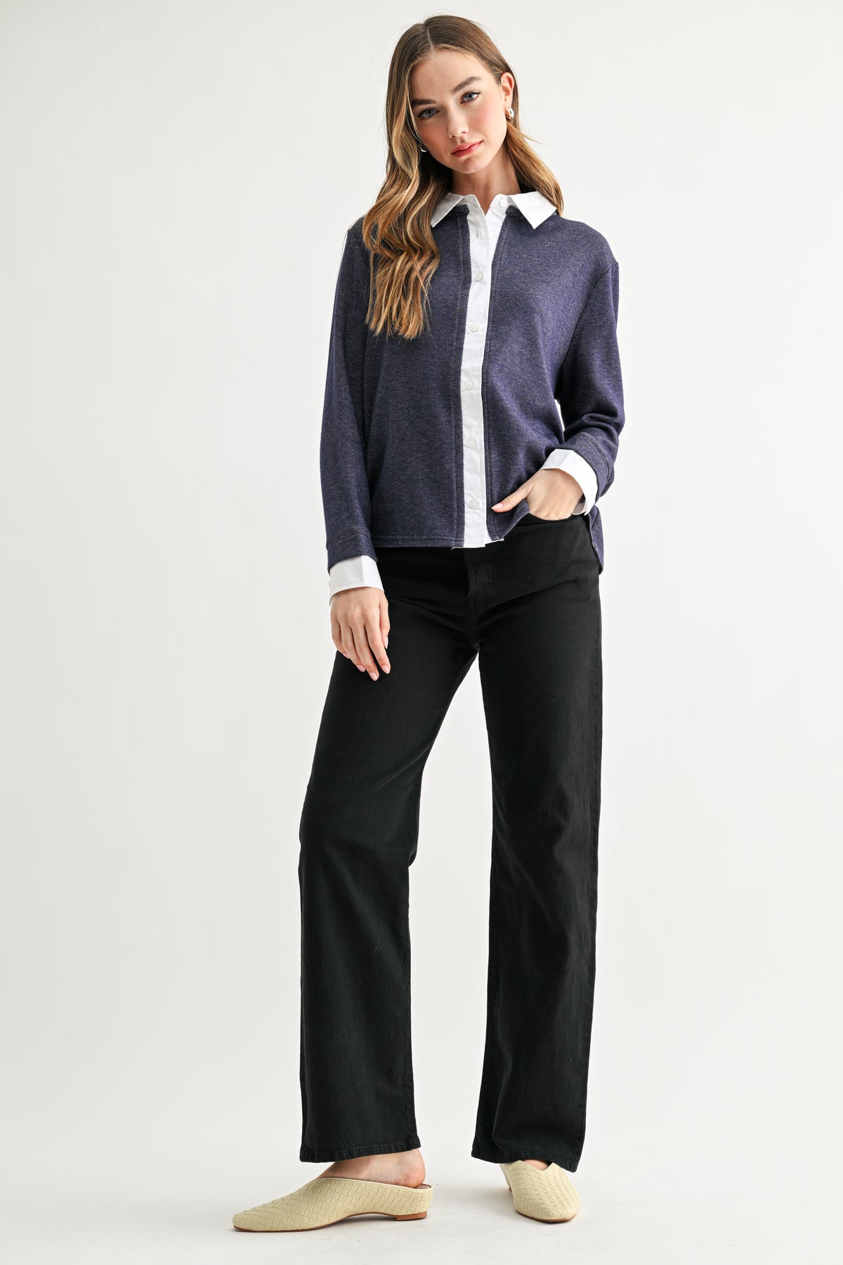 Kevin Layered Knit Collared Sweater Top