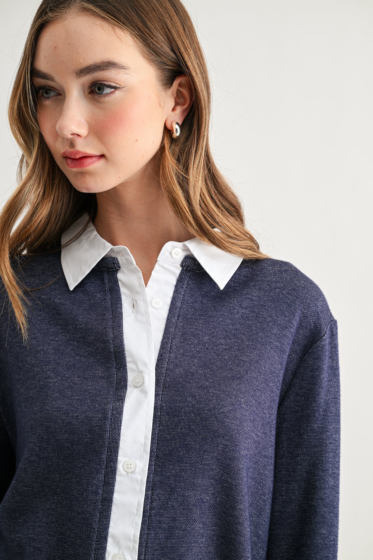 Kevin Layered Knit Collared Sweater Top