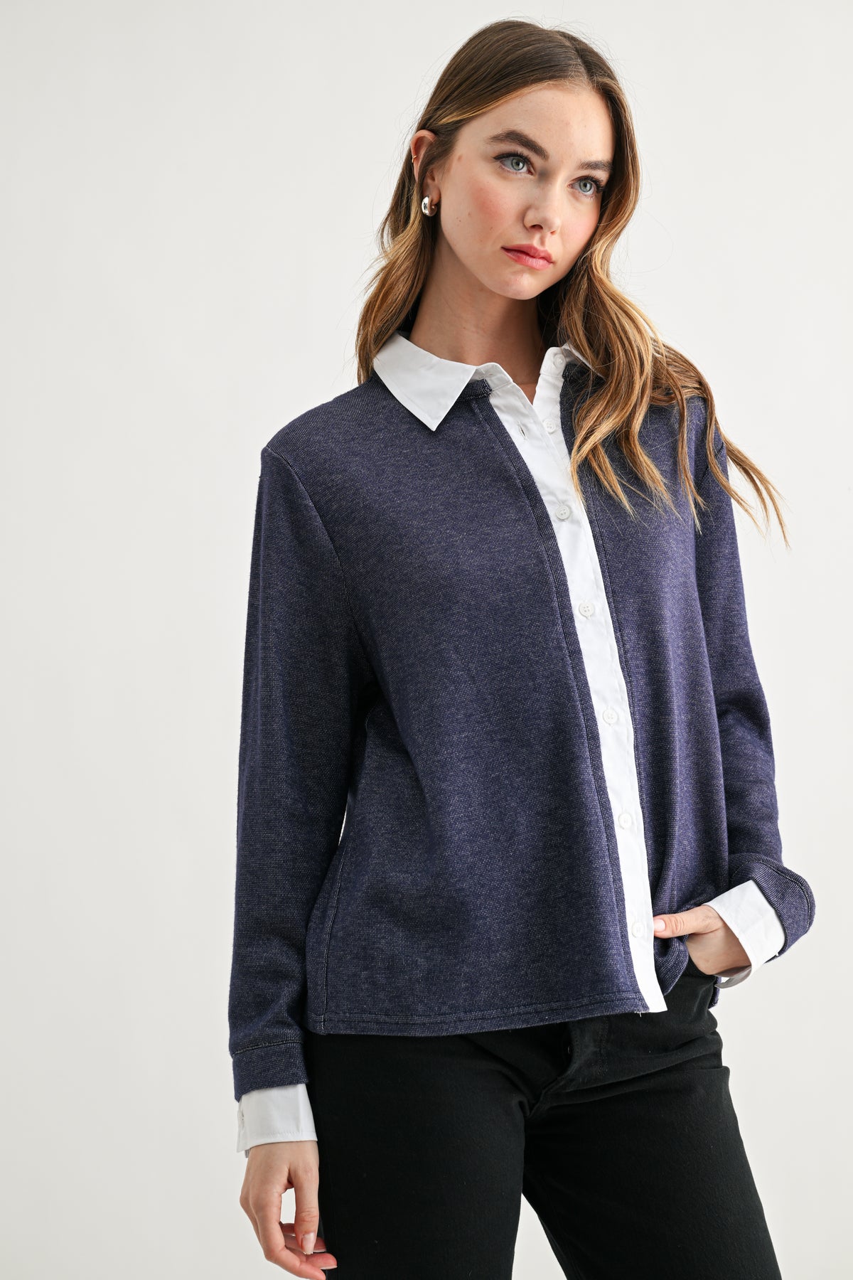 Kevin Layered Knit Collared Sweater Top
