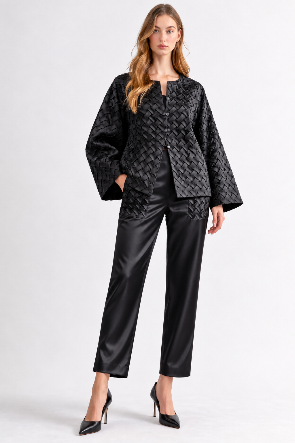 Corrine Satin Pant with Braided Pockets