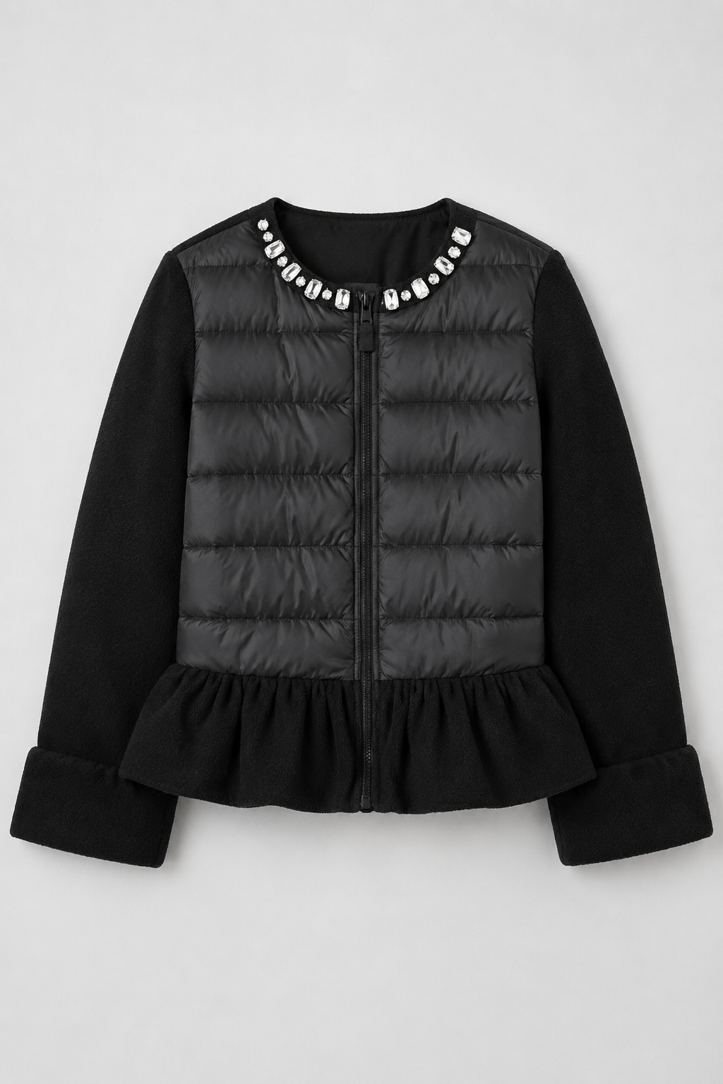 James Peplum Puffer Jacket with Jewel Embellishment