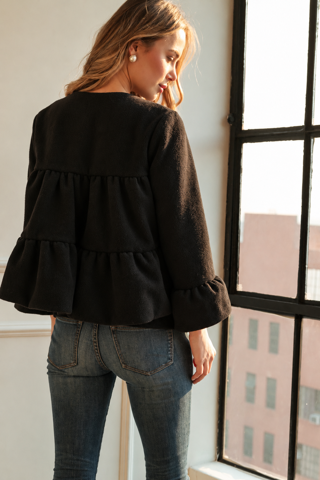 James Peplum Puffer Jacket with Jewel Embellishment