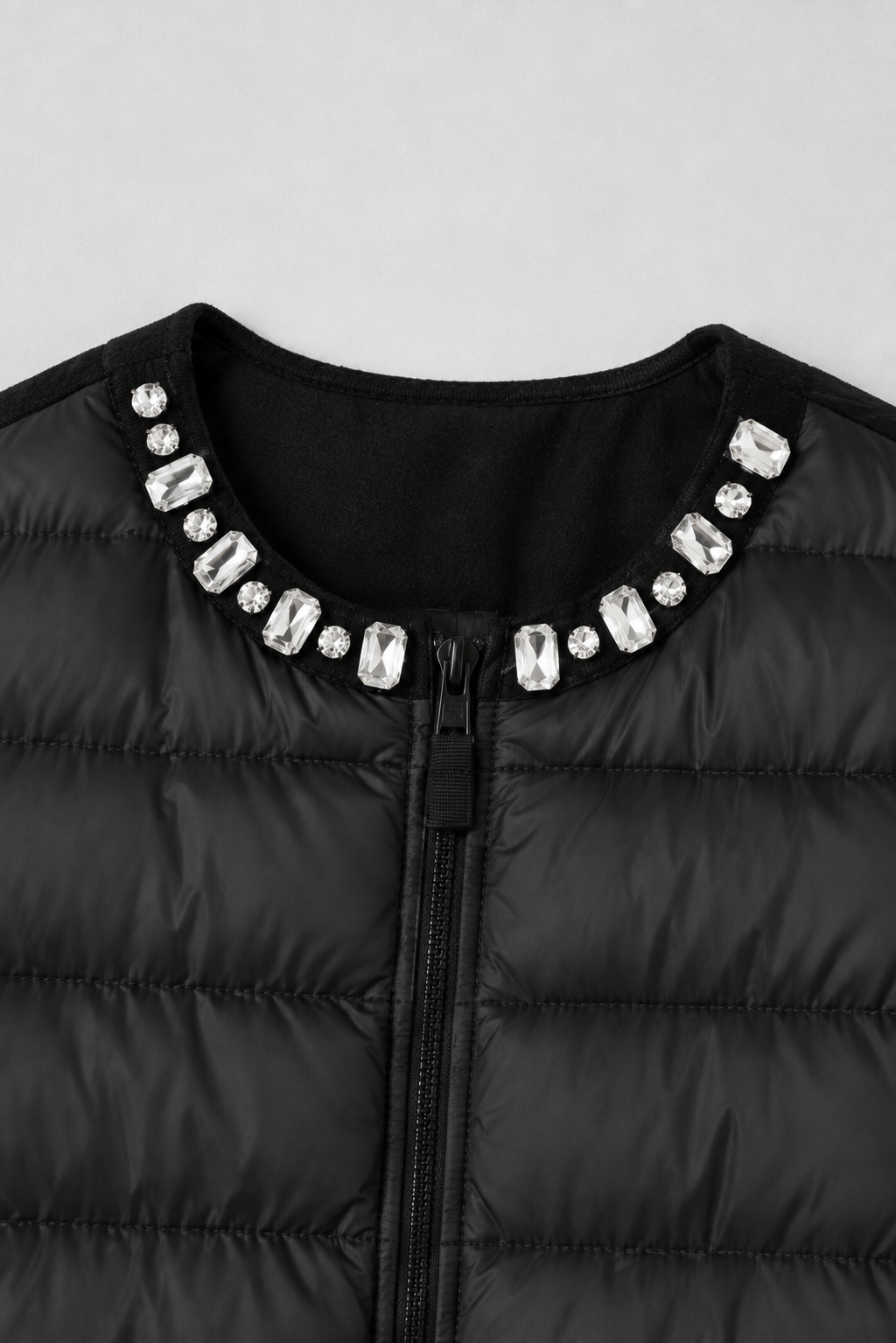 James Peplum Puffer Jacket with Jewel Embellishment