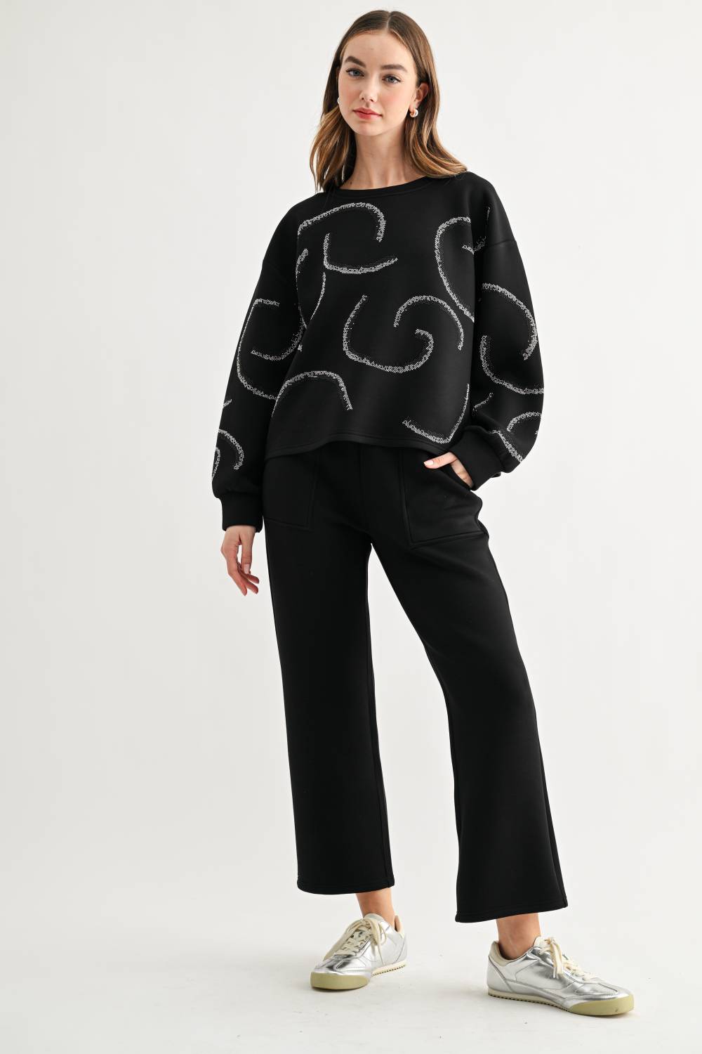 Keegan Stretch French Scuba Rhinestone Top