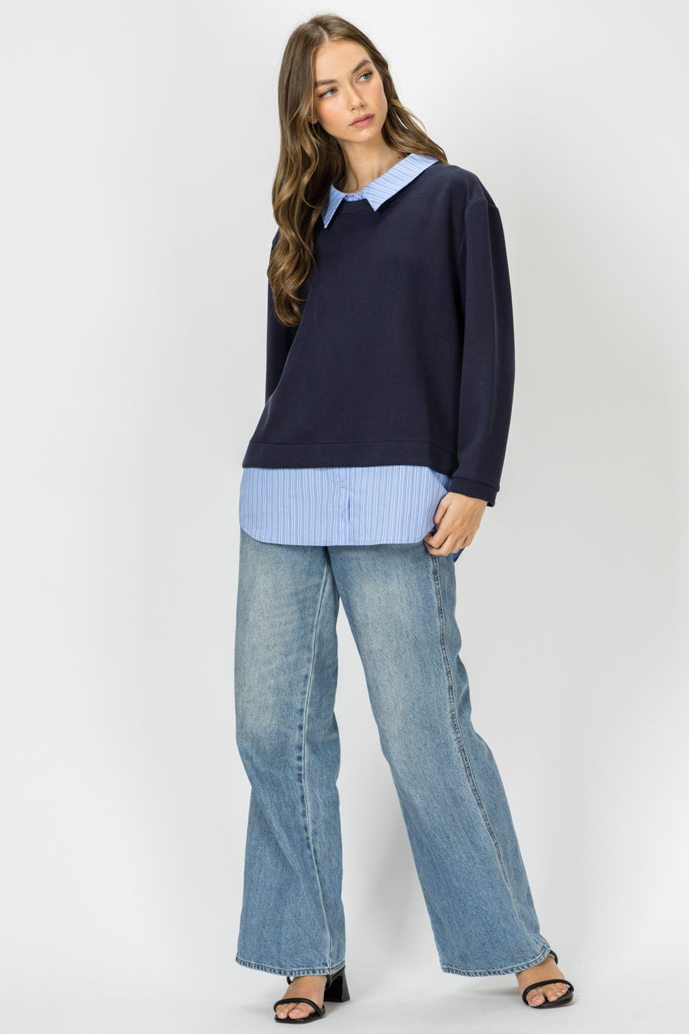 Harrison Knit Top with Attached Layered Shirt