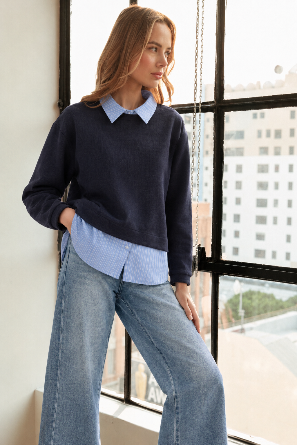 Harrison Knit Top with Attached Layered Shirt