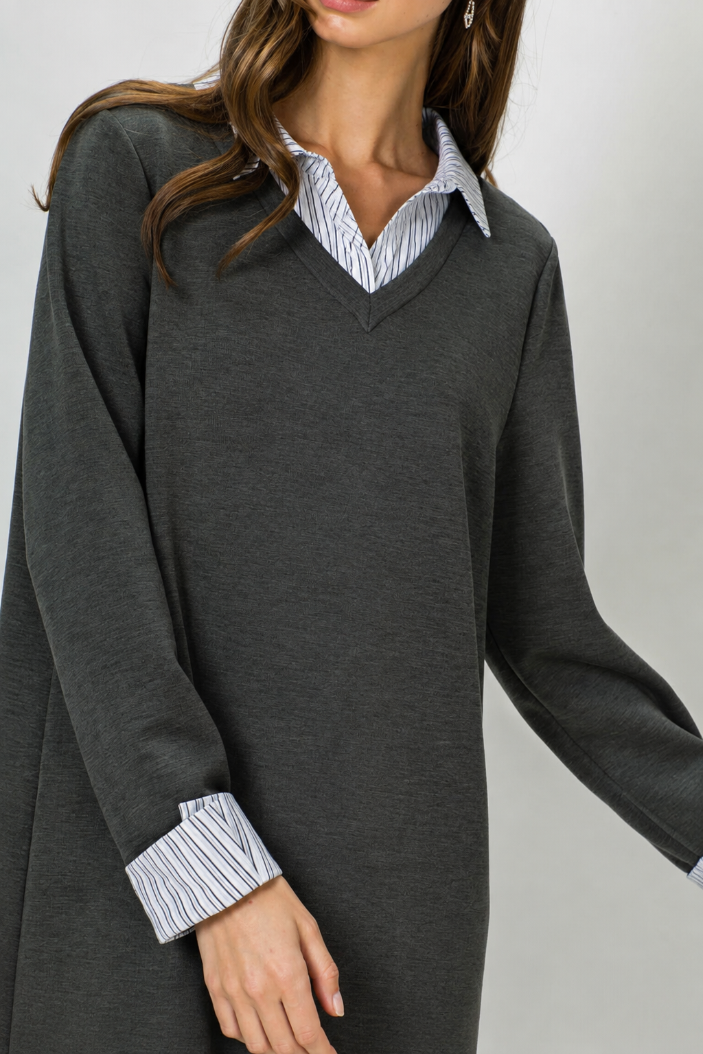 Hugo Stretch Knit & Shirt Collar Dress