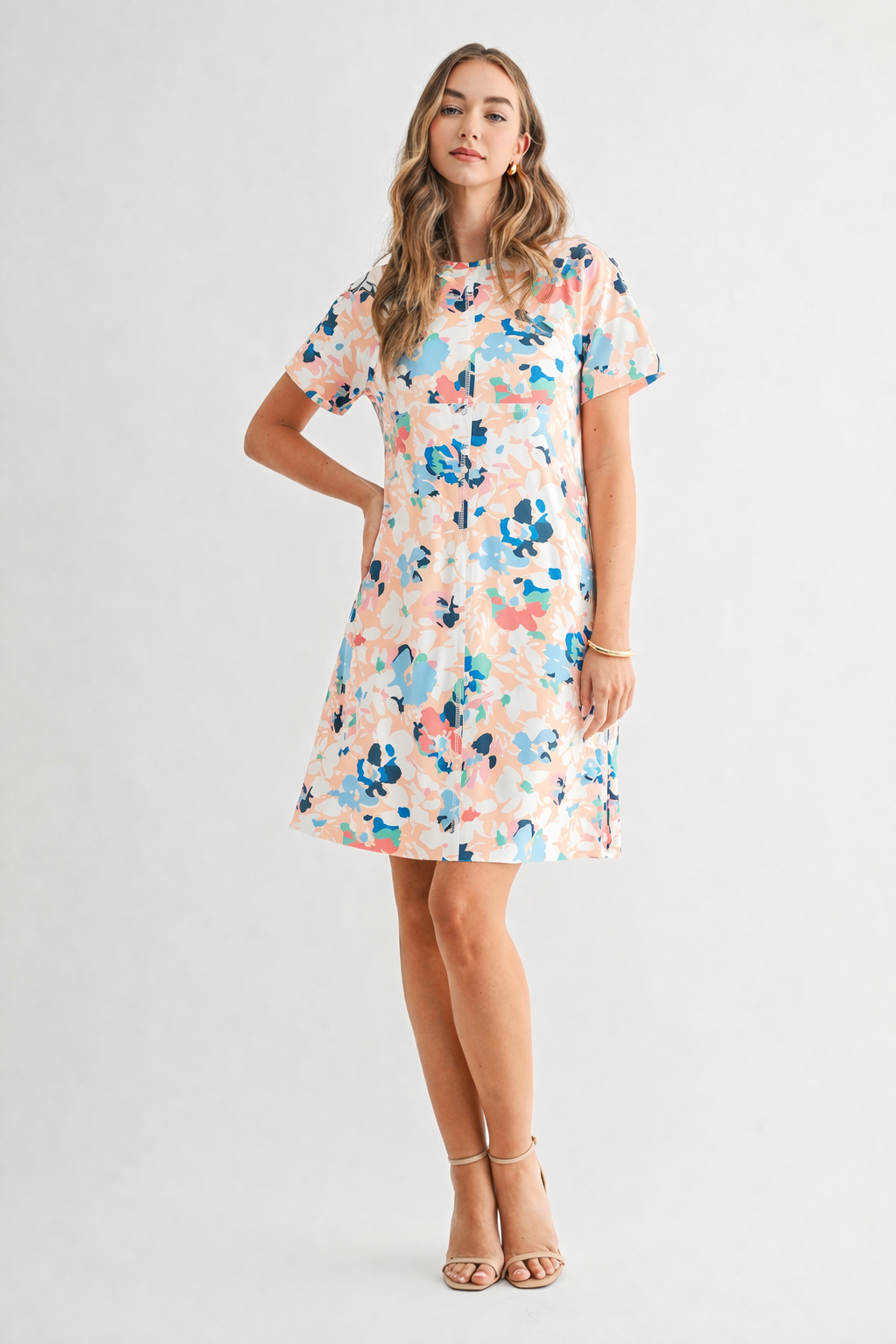 Audrey Stretch Suede Dress - Multi Flower Print