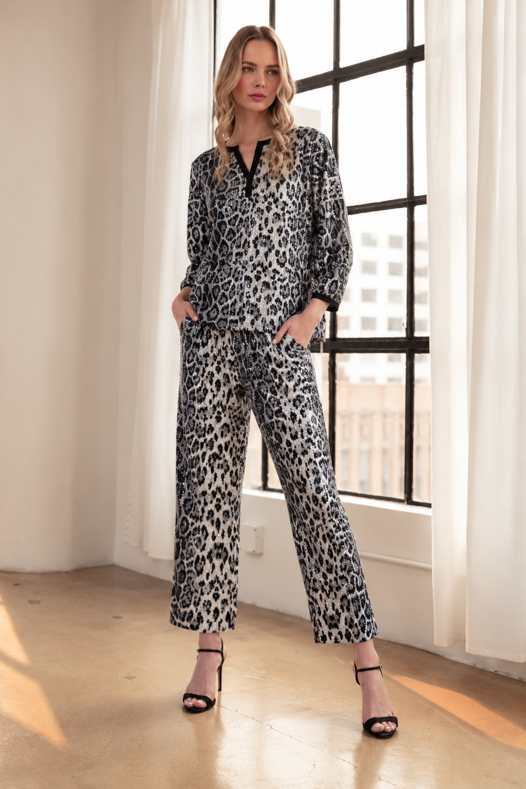 Jaeda Sequin Animal Print Top