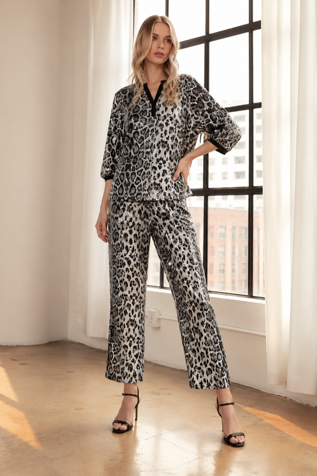 Jaeda Sequin Animal Print Top