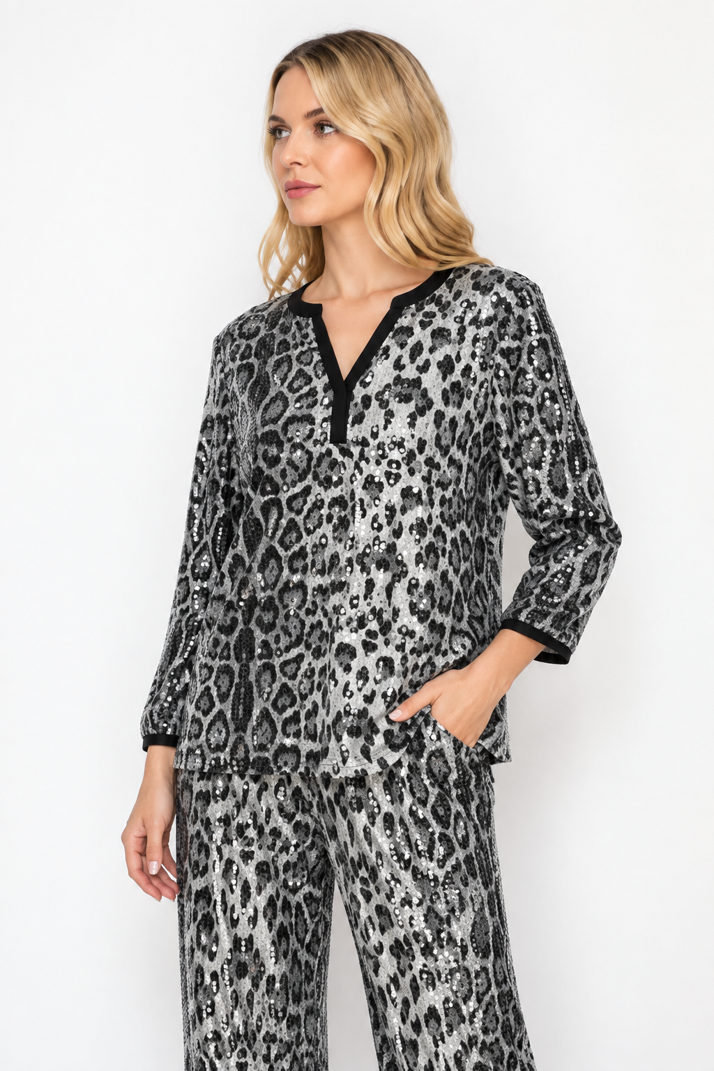 Jaeda Sequin Animal Print Top