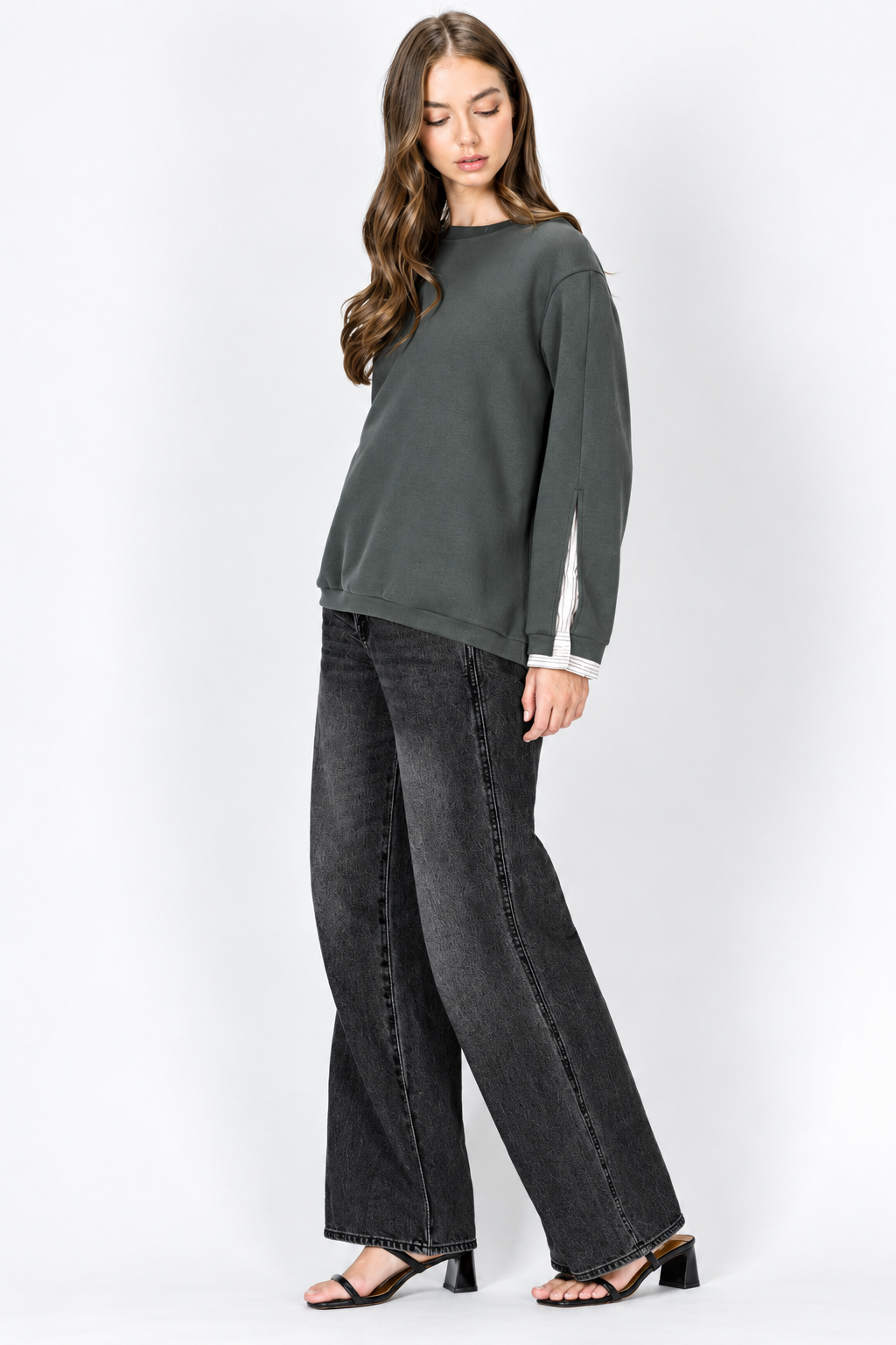 Kerra Knit Top with Attached Layered Shirt Sleeve Cuffs