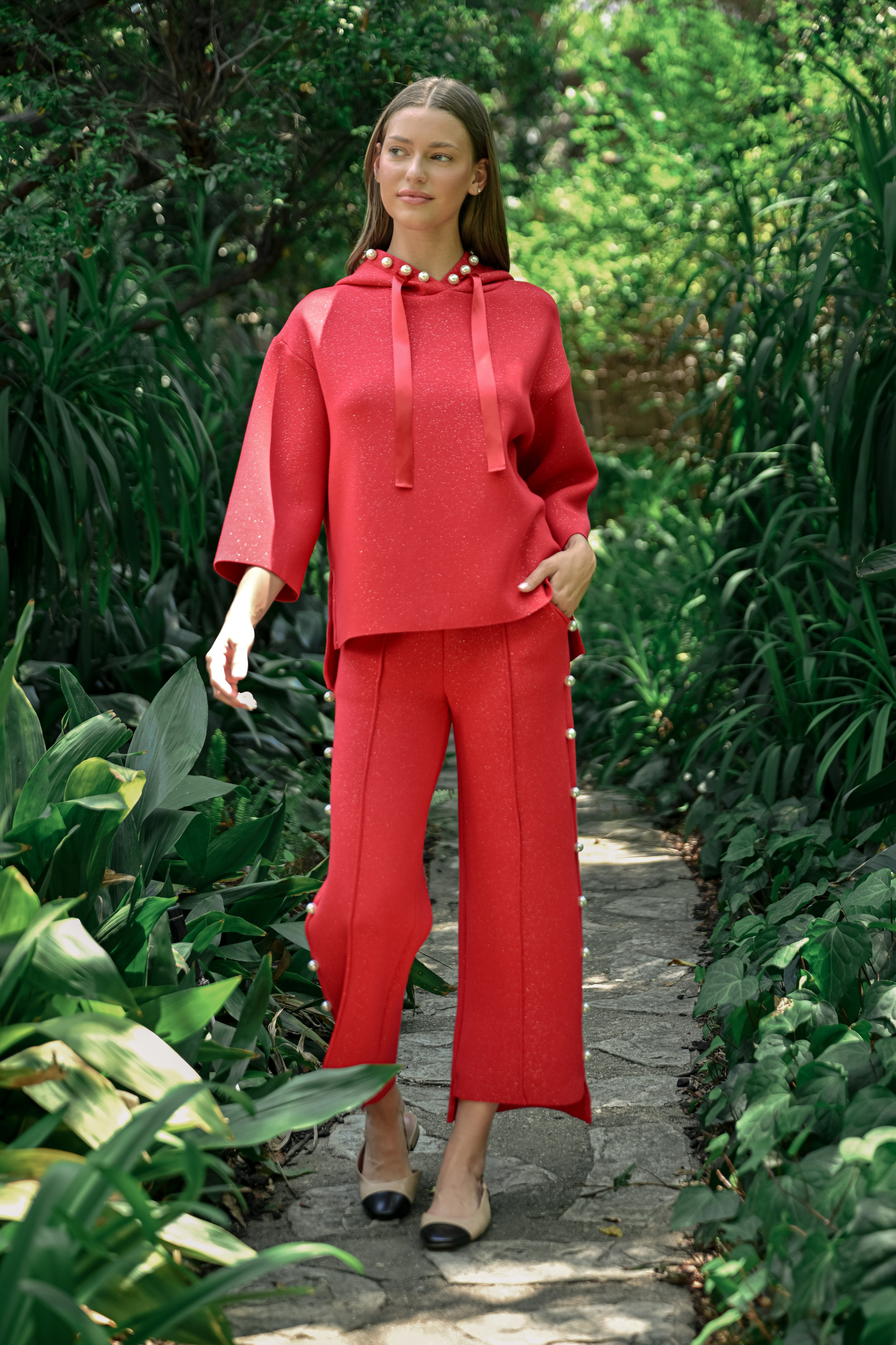 Francine French Scuba Pearl Hoodie with Glitter