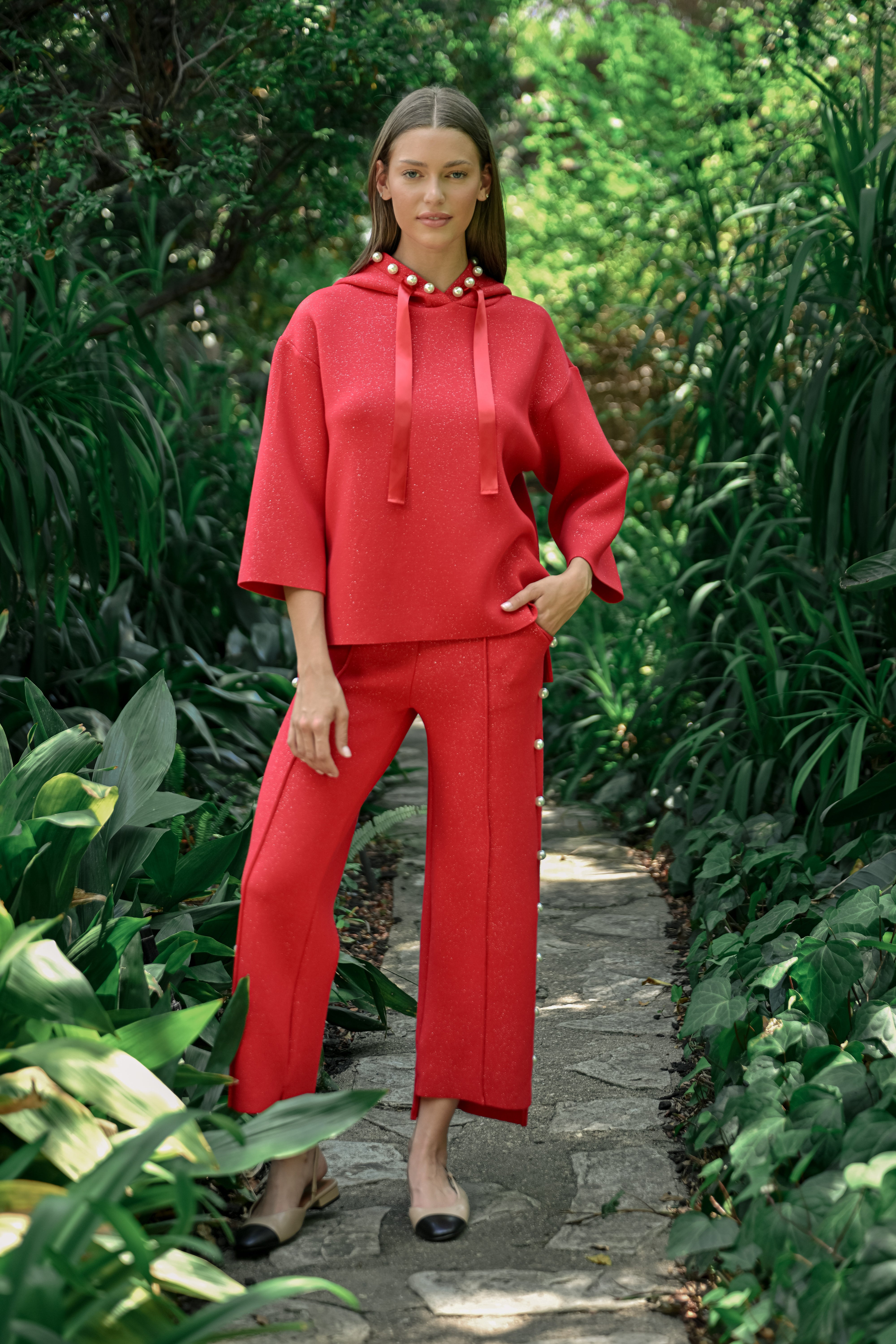 Francine French Scuba Pearl Hoodie with Glitter