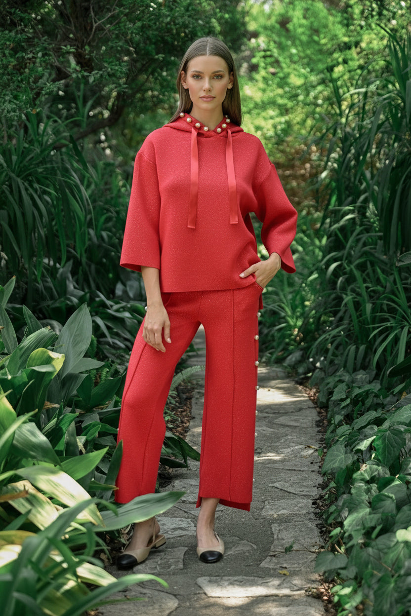 Farrah Stretch French Scuba Pearl Pant with Glitter