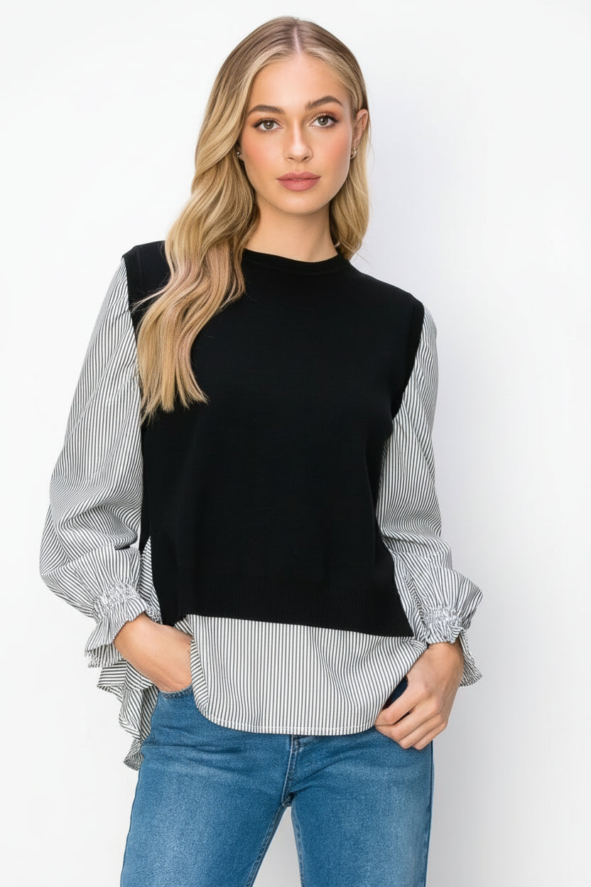 Winona Woven Shirt with Knitted Sweater