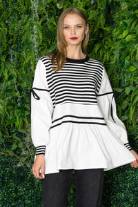 Reva Knitted Stripe Top with Cotton Poplin