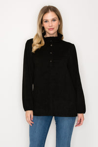 Willabella Suede Top with Ruffled Collar