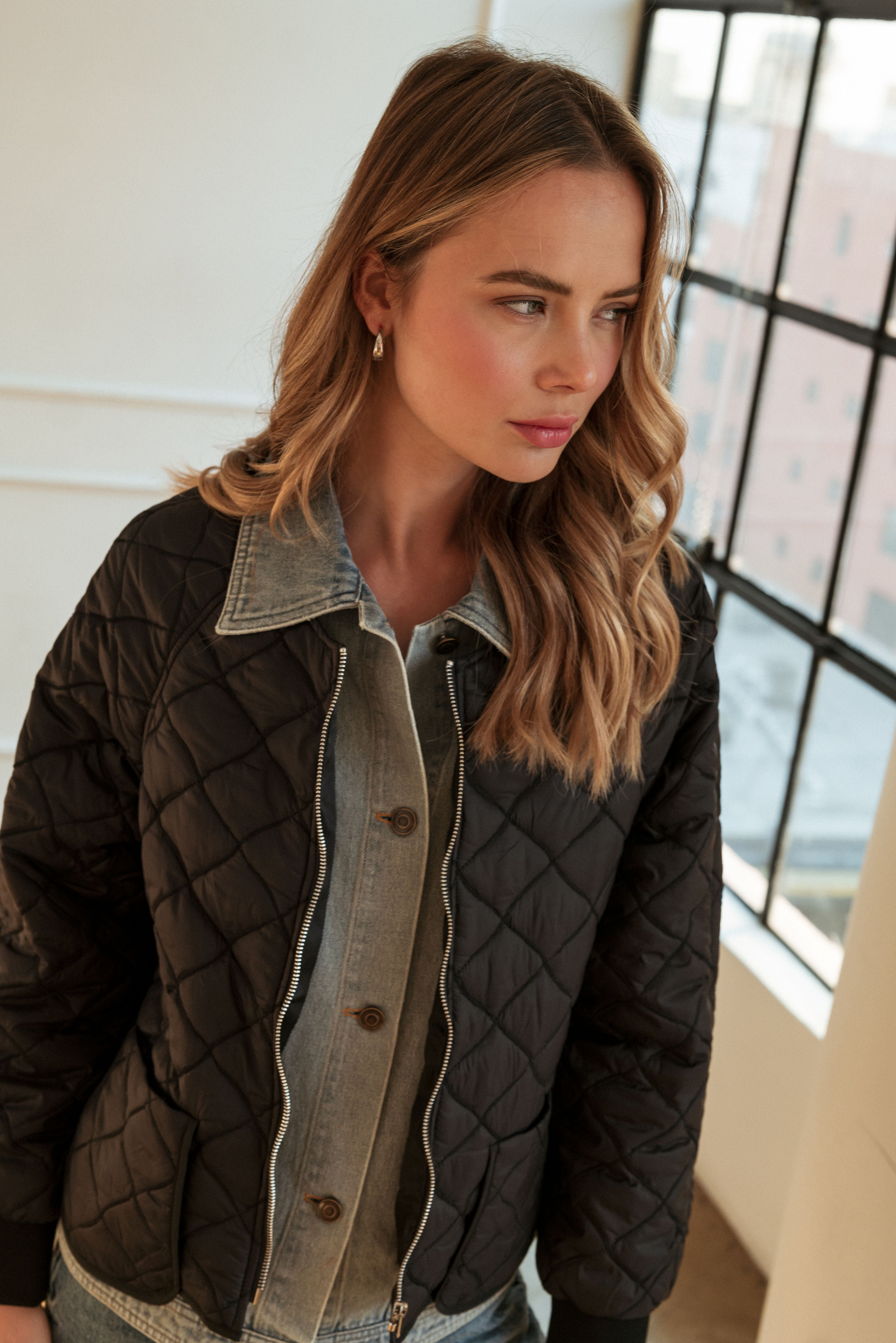 Janiel Puffer Jacket with Denim Combo