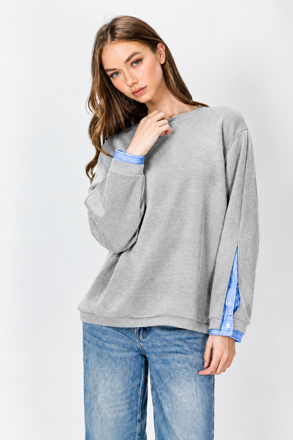 Kerra Knit Top with Attached Layered Shirt Sleeve Cuffs