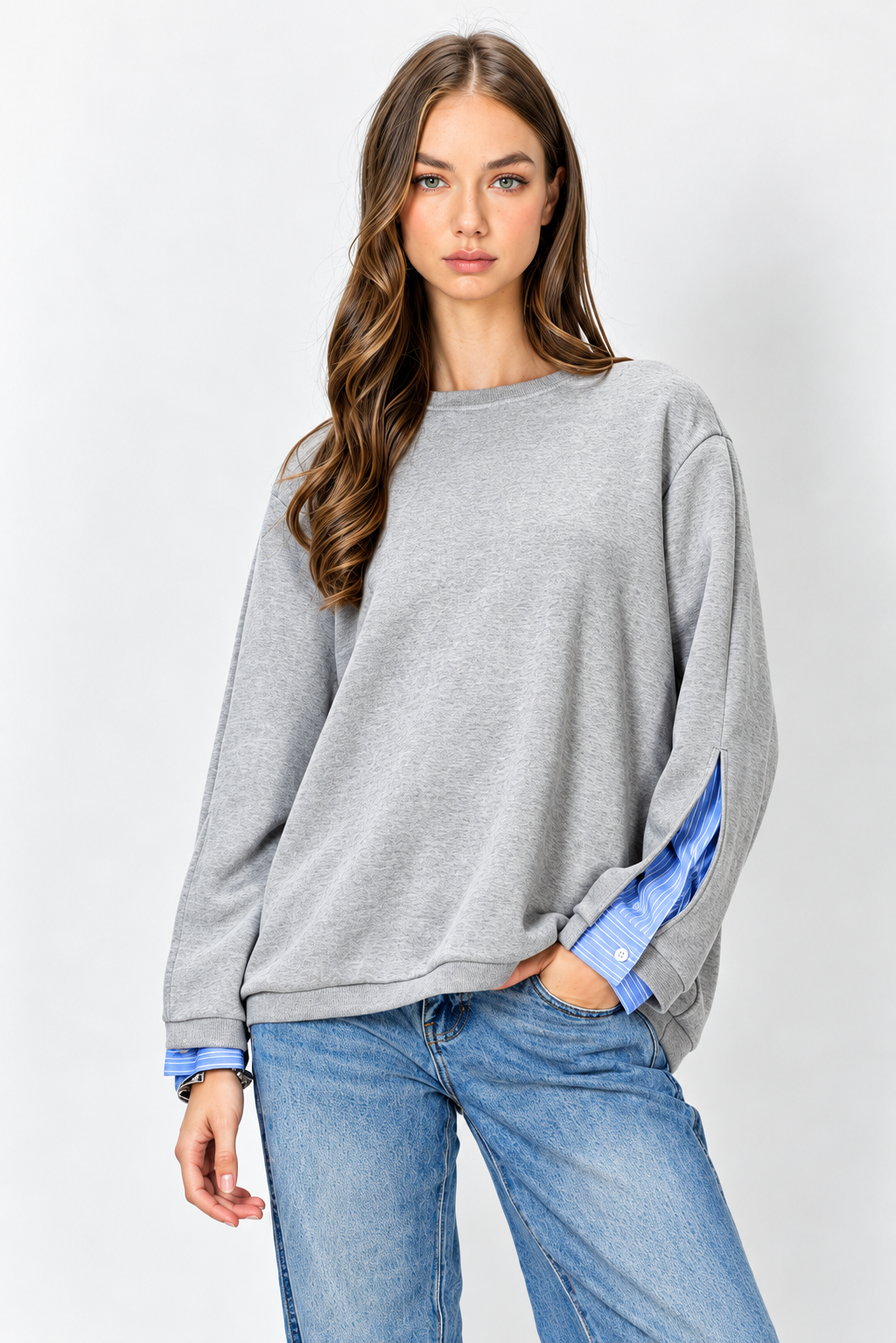 Kerra Knit Top with Attached Layered Shirt Sleeve Cuffs