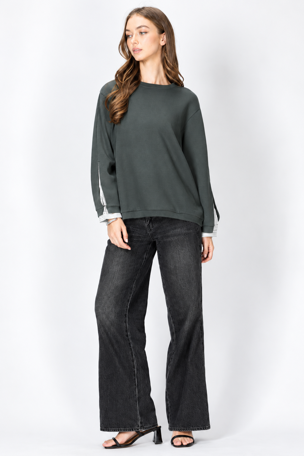 Kerra Knit Top with Attached Layered Shirt Sleeve Cuffs