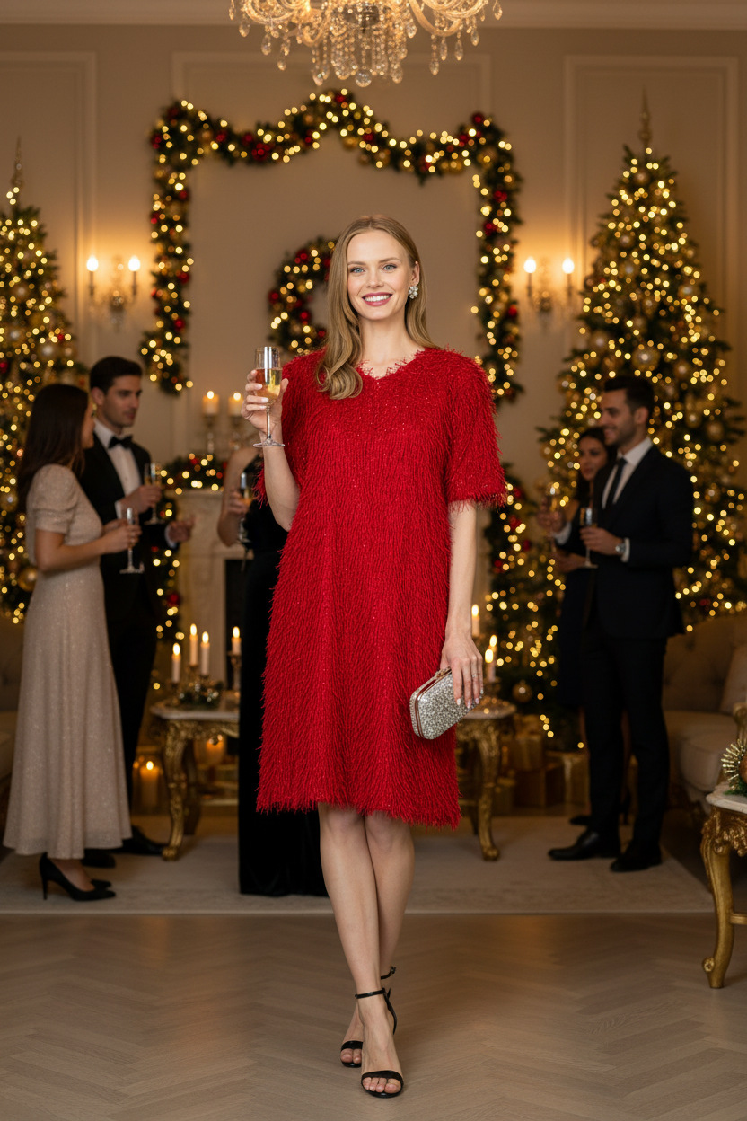 Winna Sparkling Feathered Eyelash Dress