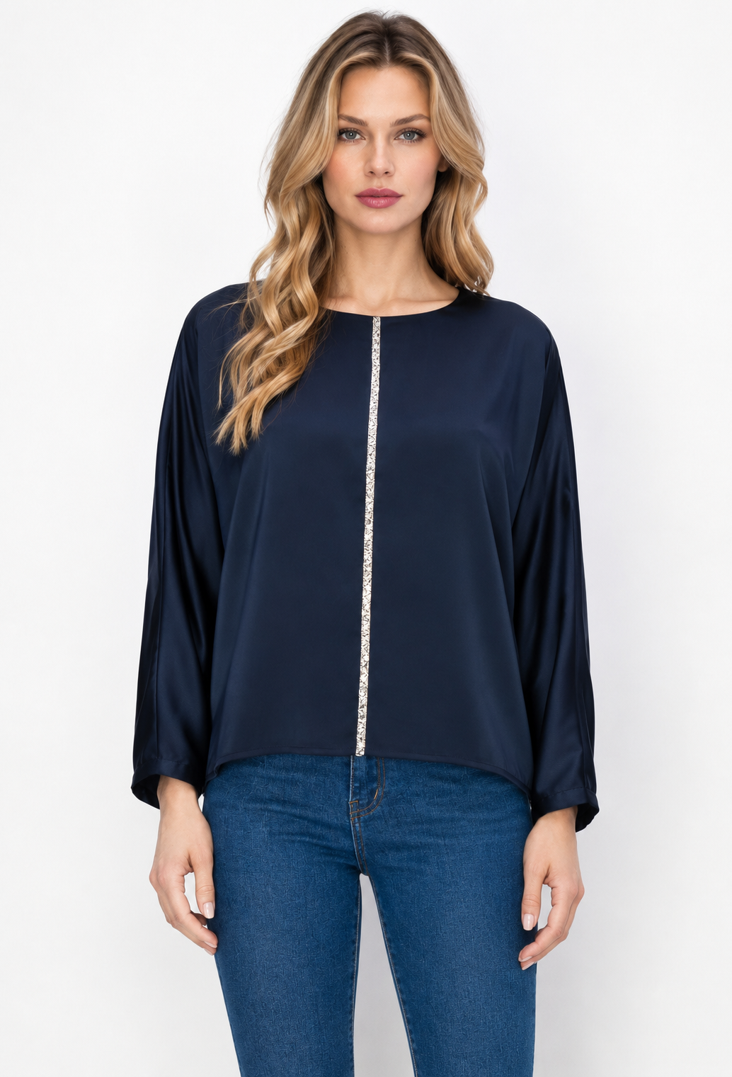 Wilma Satin Top with Diamond Trim