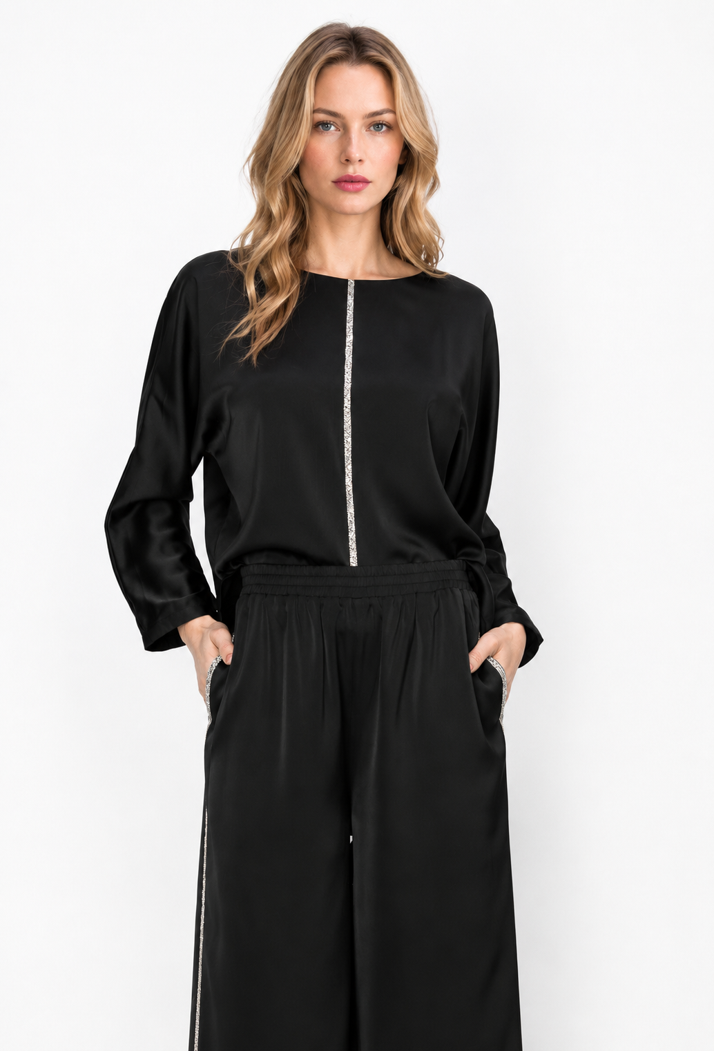 Wilma Satin Top with Diamond Trim