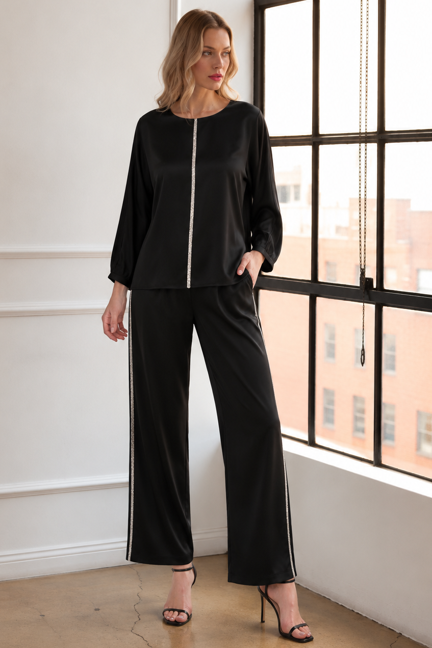 Wilma Satin Top with Diamond Trim